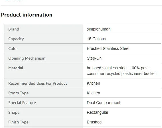 The sizes of Simplehuman Trash Cans